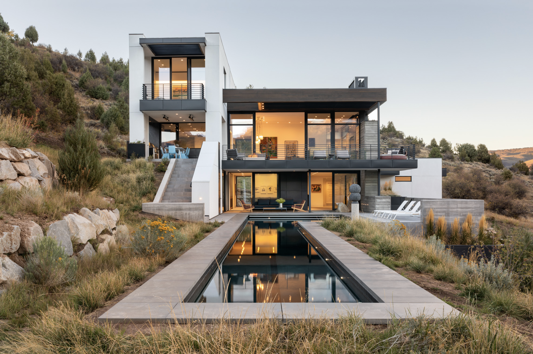Modern hillside home with pool