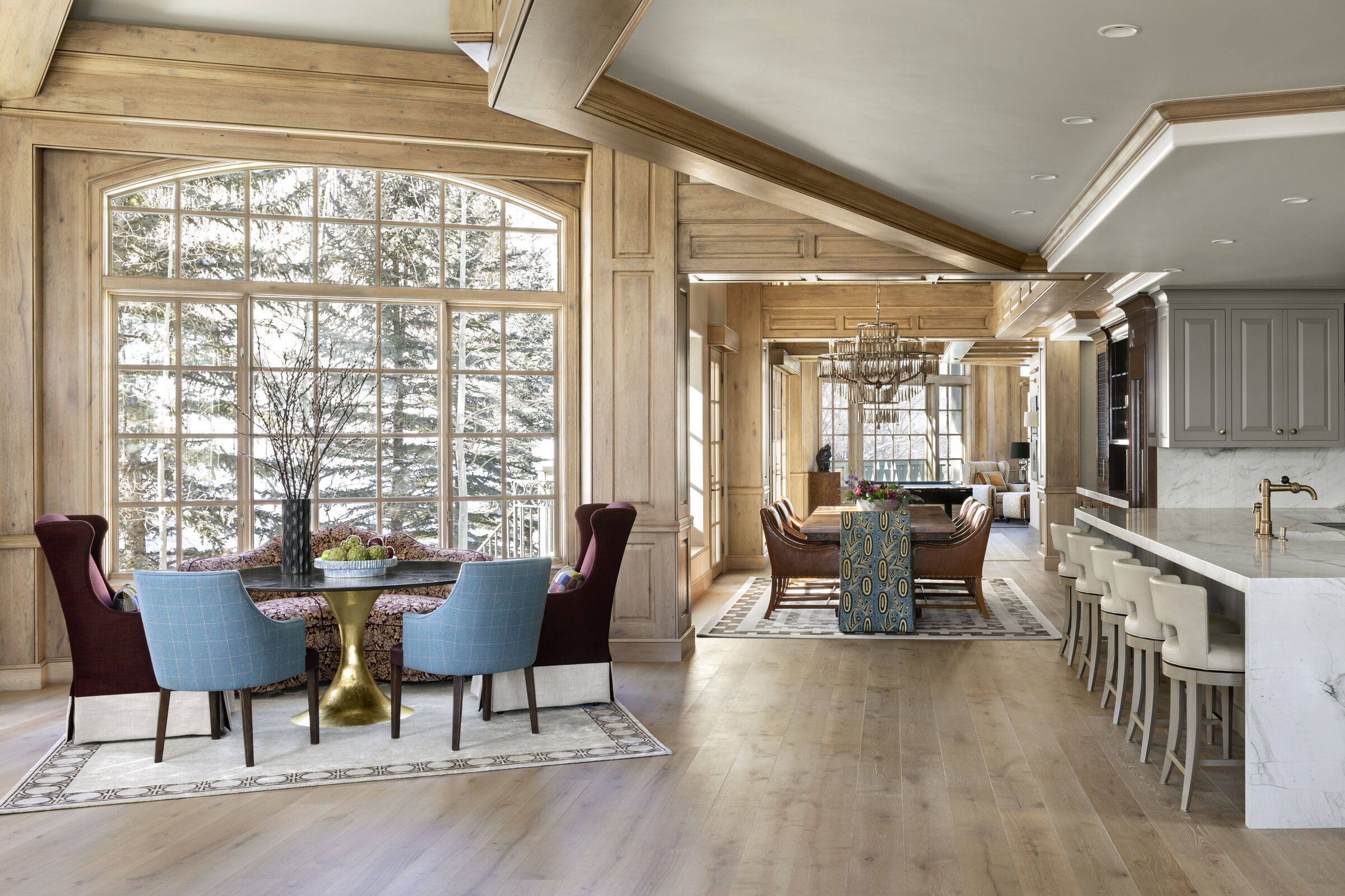 Chateau interior with mountain views