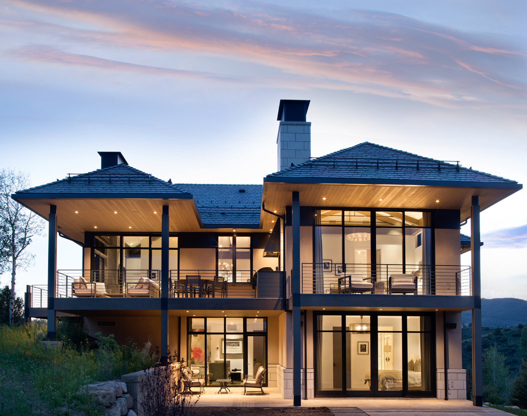 Two-story home at sunset