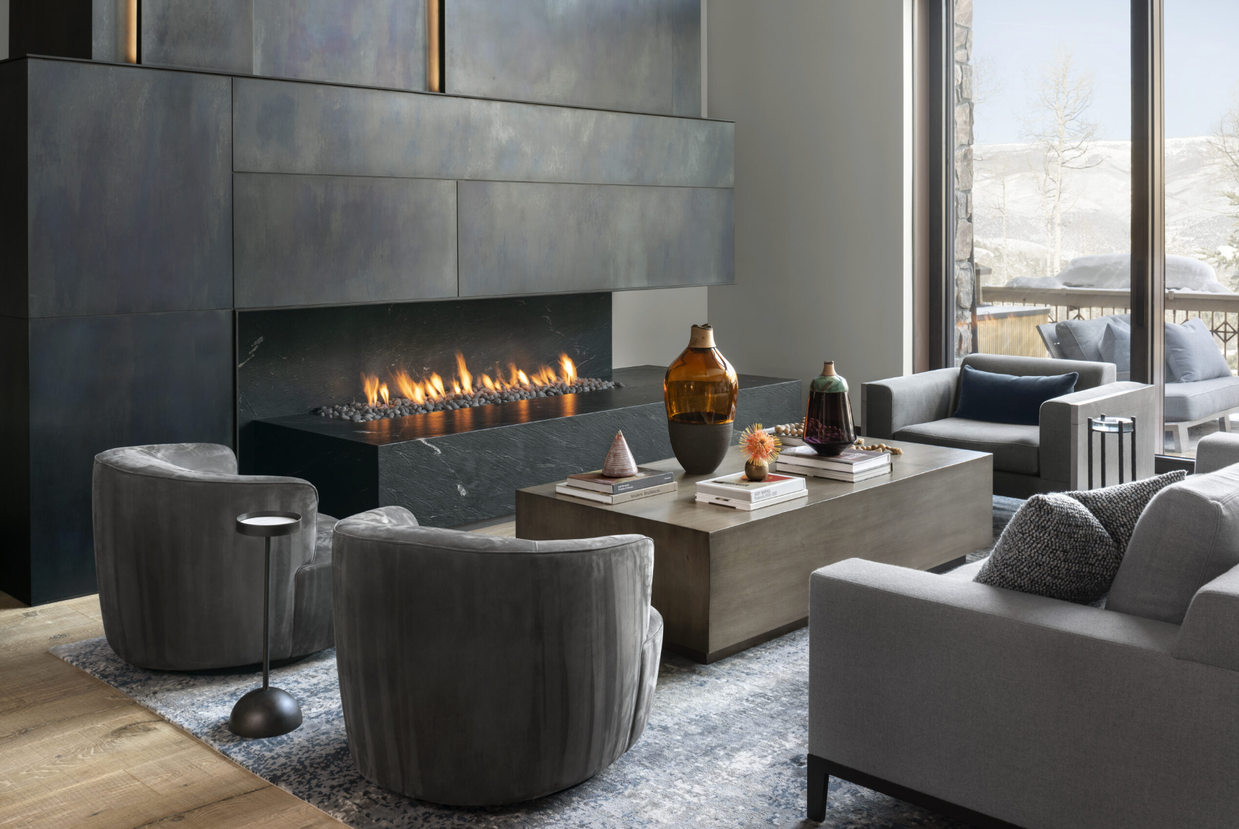 Modern fireplace with seating area